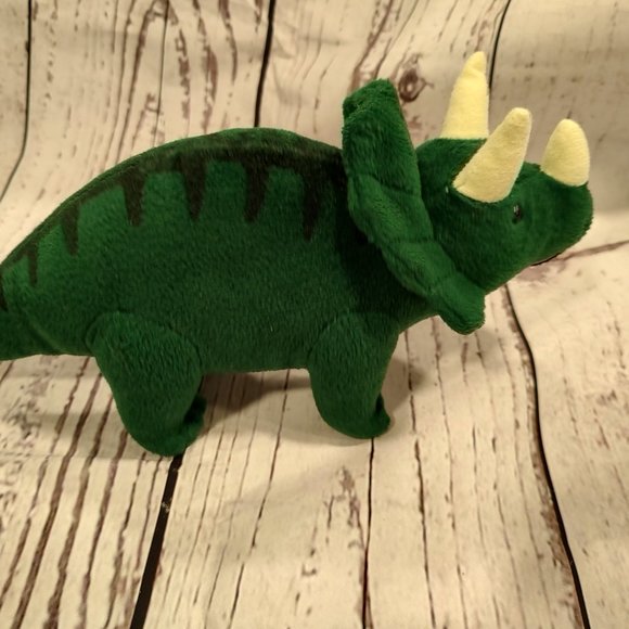 Dakin Dinosaur Triceratops Bean Bag Plush Kelly Green 11" long Toy Dino Horns - Picture 2 of 5